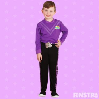 Lachy costume with black pants and purple skivvy