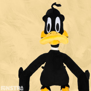 Youuu're deththpicable! Cuddle that black duck from Warner Bros. Looney Tunes and Merrie Melodies animated cartoons with a Daffy Duck plush doll.
