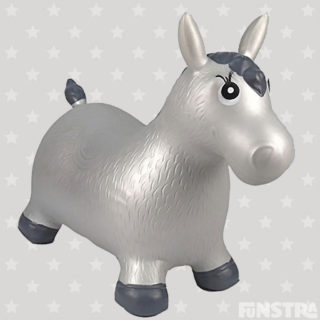 With a wider body for larger toddlers, the silver horse has ears to grip onto and feet to steady the bounce, the inflatable animals are durable, soft and flexible, supplied with a hand pump for inflation.