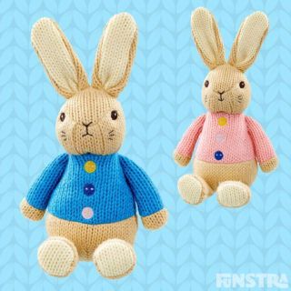 Cuddle the beautifully knitted Peter Rabbit and Flopsy Made with Love knit characters from Beatrix Potter's storybooks.