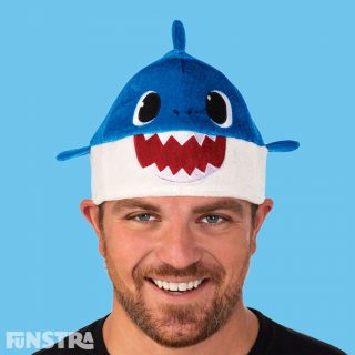 Anyone can dress up as Daddy Shark with this unisex hat that will fit most adults. The blue Daddy Shark plush beanie style hat features felt teeth and eyes with 3D mini fins attached at the sides and mini dorsal fin on top.