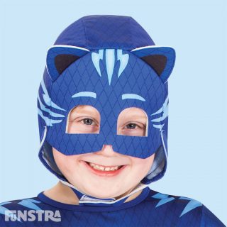 'By my cat's whiskers!' The Catboy glow in the dark costume features a soft fabric headpiece with 3D stand up cats ears and velcro closures. As leader of the group, Catboy has super-hearing using Cat Ears, can leap high and far using Super Cat Jump, and sprints fast using Super Cat Speed, when he puts on his pyjamas and activates his animal amulets. His chosen vehicle is the Cat-car.