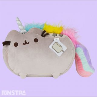 Pusheenicorn to life! Pusheen is a unicorn and features a beautiful colorful rainbow mane and tail as well as a sparkly unicorn horn and is super soft and cuddly plush toy of the popular mythical creature.