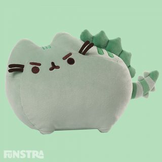 Pusheenosaurus is Pusheen dressed up as a green dinosaur was inspired by a popular web comic, and features a fearsome expression and spiky plush scales, but is a really a big softy at heart.
