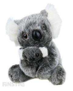 Aussie Bush Toys' plush toys are Australian made and this delightful Koala and baby joey is a soft and cuddly, beautifully crafted stuffed animal for anyone that loves the cuddly koala bear.