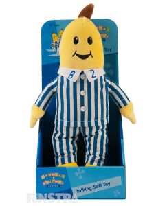 Press the tummy of the talking B2 plush toy to hear phrases from the TV show that include 'It's making music time!', 'It's playing with teddies time!' and 'It's sleep time!'.