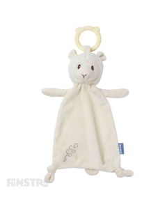 Baby Gund Llama Teether Lovey is a soft and cuddly plush friend with a comforter blanket attached to comfort and soothe babies and toddlers.