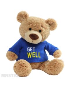 Send a huggable get well message with a premier GUND teddy bear wearing an embroidered blue shirt.