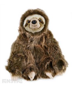 The sloth hand puppet offers lots of fun and entertainment for children that love the slow sloths as they tell stories and puppeteer these exotic animals spend most of their lives hanging upside down in the trees of the tropical rainforests.