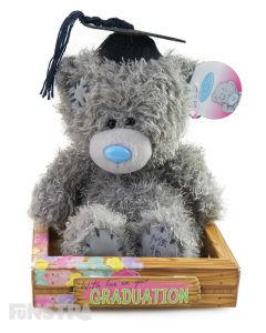 Tatty Teddy can send a message of congratulations to your graduate with a cute and cuddly Me To You graduation bear wearing a black graduation cap with tassels.
