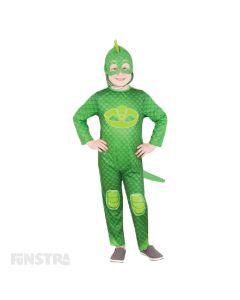 'Gasping Gekkos! ... Leaping Lizards!' It's Gekko from PJ Masks. Transform into a green lizard superhero by night, just like Greg, with a thick reptilian tail and fins on top of your head.