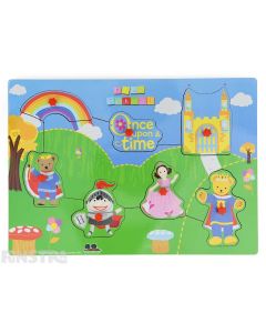Big Ted, Little Ted, Humpty Dumpty and Jemima feature on this 'Once upon a time' storybook wooden Play School pin puzzle, great for problem solving and storytelling.