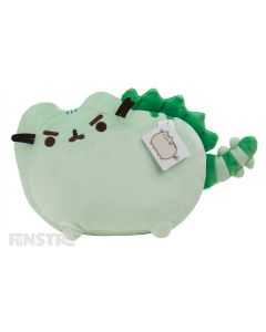 The famous feline is Pusheenosaurus Rex, a green plush dinosaur with soft spikey plates across her back and tail and has a scary expression, but is a giant softy at heart.