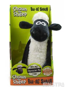 Cuddle the large Shaun soft toy and listen to his sheepish sounds and phrases from this fun interactive toy as you push his tummy.
