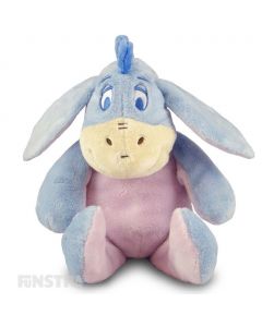 Soft and cuddly Disney Baby plush toy of donkey, Eeyore, with rattle to entertain babies.
