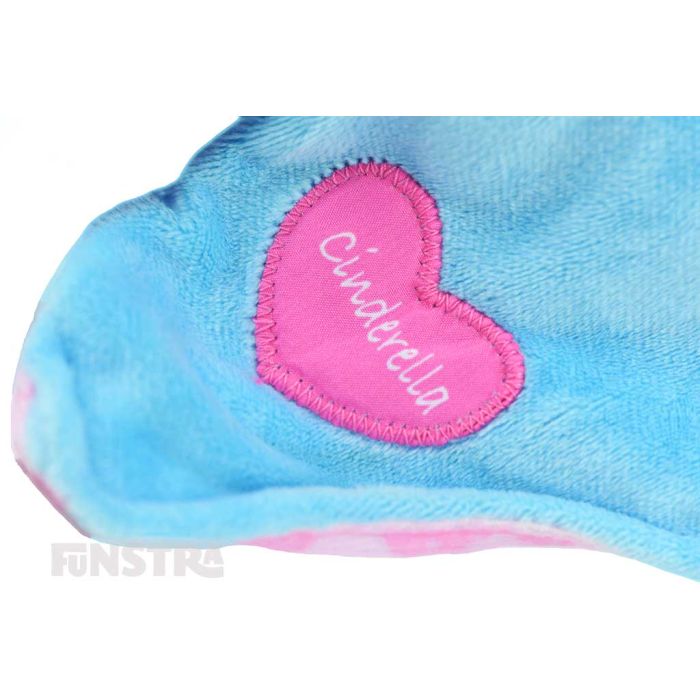 A love heart with 'Cinderella' printed is featured on the corner of the security blanket.