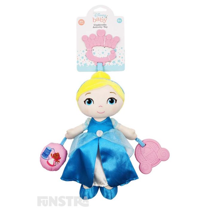 The Cinderella activity toy helps to develop your little one's senses and fine motor skills with a rattle, squeaker and teether from Disney Baby.