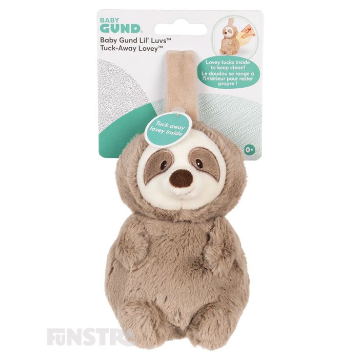 Lovey tucks away inside the Sloth plushie to keep the comforting blanket clean.