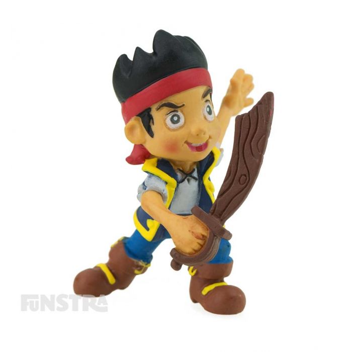 In costume, wearing his red bandana with sword in hand young pirate, Captain Jake, is ready to protect Never Land  for some fun imaginative play or makes a cute cake topper for your Jake and the Never Land Pirates party.
