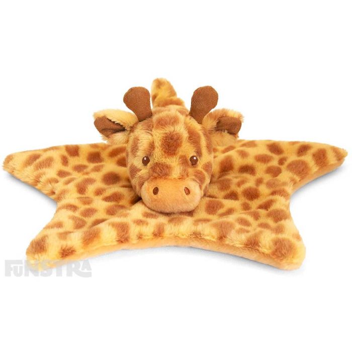 Huggy giraffe comforter security blanket is brown and beige and a gorgeous companion, soother and comfort object for infants.