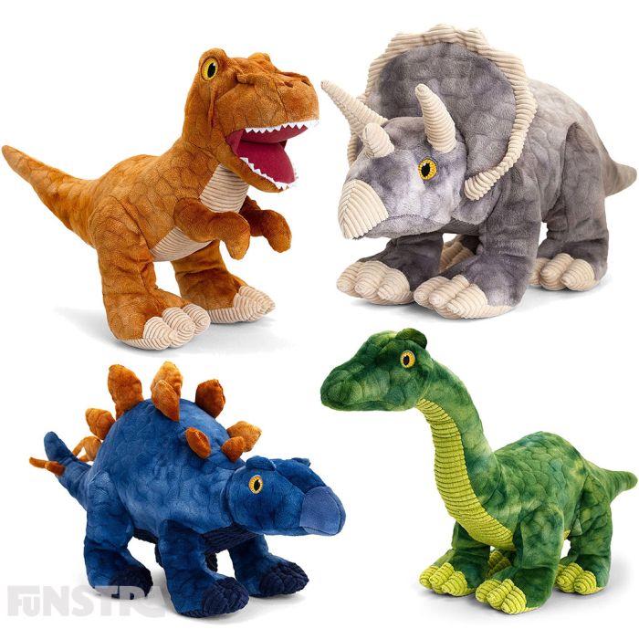 Triceratops and his dinosaur friends Tyrannosaurus Rex, Stegosaurus and Diplodocus can be yours to cuddle and hug.