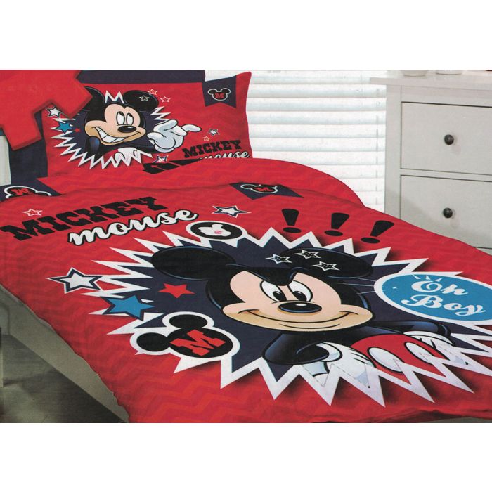 Disney Mickey Oh Boy Quilt Duvet Cover, Red Queen Size Mickey Mouse Bedding