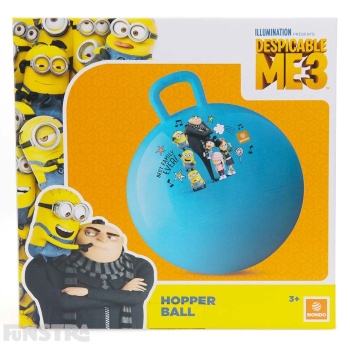 Bounce into mischief with Bob, Stuart, Dave and the Gru family on this blue space hopper ball.