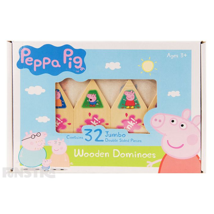 Play a game of dominoes with Peppa Pig and friends with these beautifully designed jumbo double sided wooden dominoes.