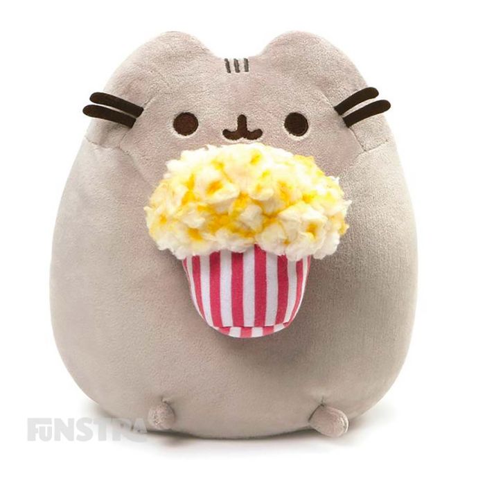 Bring home this super soft and squishy Pusheen plush along with a classic bag of fresh buttered popcorn!