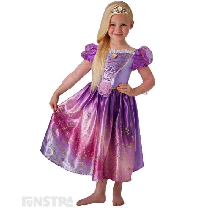 Girls Rapunzel Pink Princess Costume Fairy Tale Fancy Dress S M L Child Kids NEW 