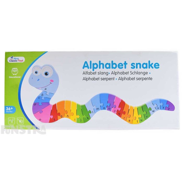 The alphabet snake educational toy comes beautifully presented in a box and is recommended for children over 36 months.