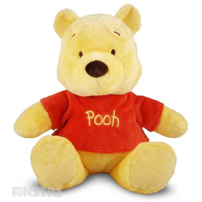 Soft and cuddly Disney Baby plush toy of Pooh bear with rattle to entertain babies.