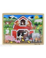 Learn and play with the Melissa & Doug puzzle featuring a fun scene of animals with a cow, horse, sheep, goat, dog, cat, pig, chicken and more.