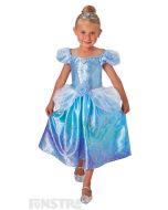 Bibbidi-Bobbidi-Boo! Slide into your glass slipper and get ready to meet Prince Charming as you dress up as Cinderella with this beautiful Disney Princess costume for children.