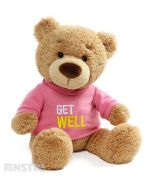 Send a huggable get well message with a premier GUND teddy bear wearing an embroidered pink shirt.