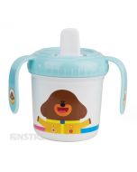 A fun sippy cup featuring Duggee, Tag, Happy, Roly, Betty, Norrie, Enid, Frog and Chicken for children that love to watch the cartoon.