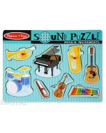 Hear the sounds of musical instruments with this fun sound jigsaw puzzle from Melissa & Doug, featuring a trumpet, piano, tuba, guitar, xylophone, violin, harmonica and drums.