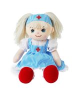 Madison is a nurse rag doll with a soft cloth body and blonde hair tied in pigtails and wears a stunning pinstripe nurse uniform and loves to help those who are sick feel better.