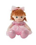 Sophia is a pretty ballerina rag doll with a soft cloth body and wears a pink leotard and tutu with a pink bow in her  brown hair with pink ballet slippers.
