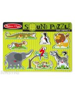 Hear the sounds of zoo animals with this fun sound jigsaw puzzle from Melissa & Doug, featuring a alligator, monkey, elephant, penguin, lion, zebra, parrot and snake.
