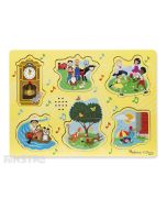 Sing along to the nursery rhymes with this fun sound jigsaw puzzle from Melissa & Doug, featuring Hickory Dickory Dock, The Farmer in the Dell, Ring Around the Rosie, Row, Row, Row Your Boat, Pop Goes the Weasel, and The Itsy Bitsy Spider.