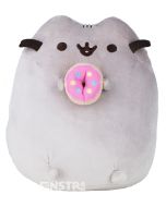 Pusheen is the snack-loving kitty cat with a sweet tooth and holds a yummy  pink frosted donut that features an embroidered happy face.