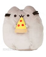 Pusheen is super happy to be eating a slice of pepperoni pizza, with cute facial features on this cuddly toy from GUND.