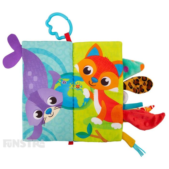 Crinkle pages stimulate baby’s auditory senses and encourage grasping.