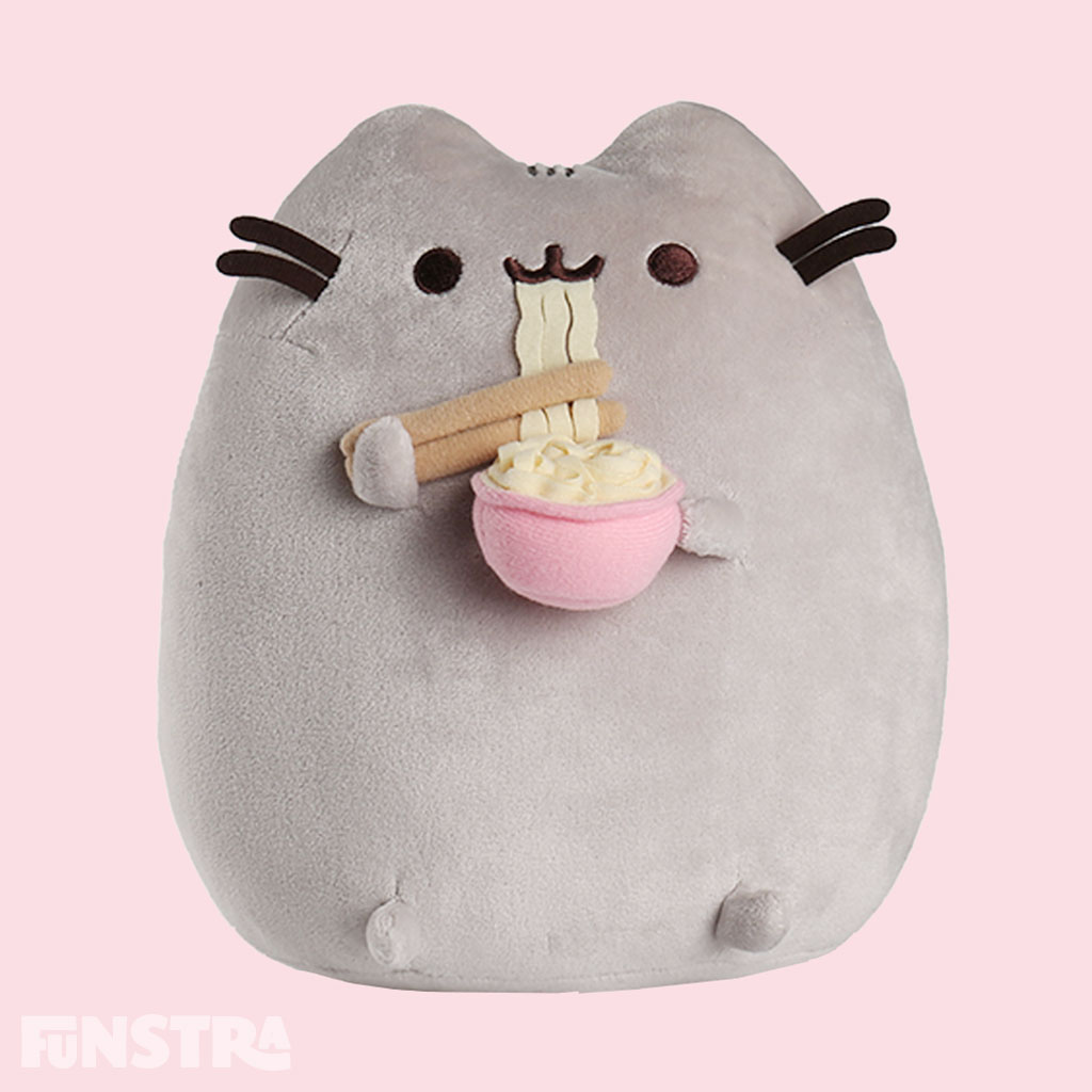 pusheen eating noodles plush